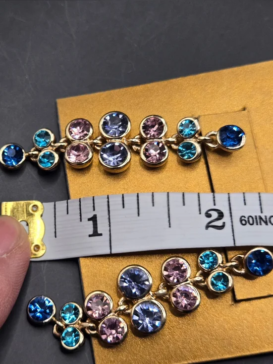 NWT Monet Multi-Color Crystal Drop Earrings Gold Tone Statement Dangle Vintage - Picture 5 of 9